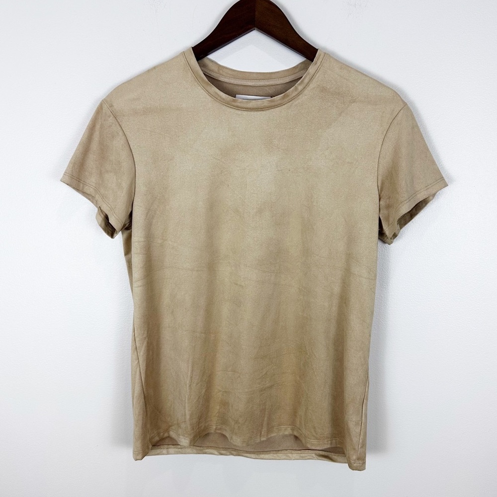 NWT! Southcott Cru for You Tan Suede Short Sleeve Top. Size 2.